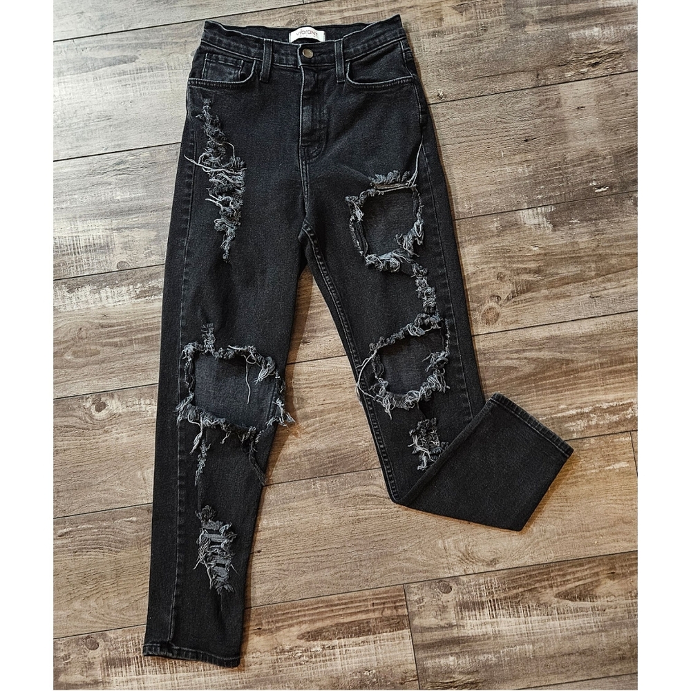 VIBRANT M.I.U. Super Destroyed Black Wash Denim Jeans Size 3 (24/25)